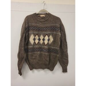 Stanley Blacker Shetland Wool‎ Sweater Men's Large Argyle Made in Italy Brown